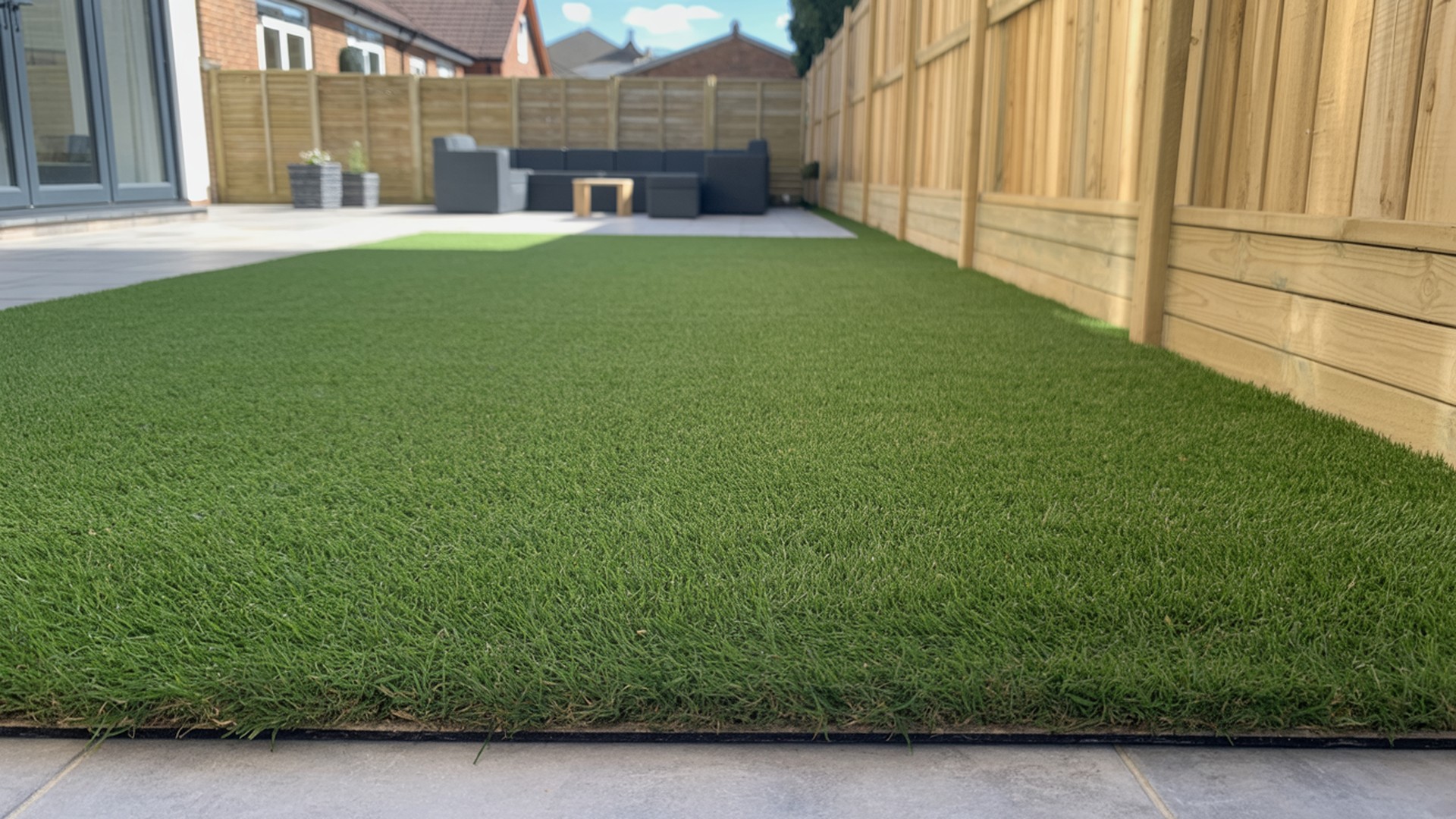Artificial grass garden installation