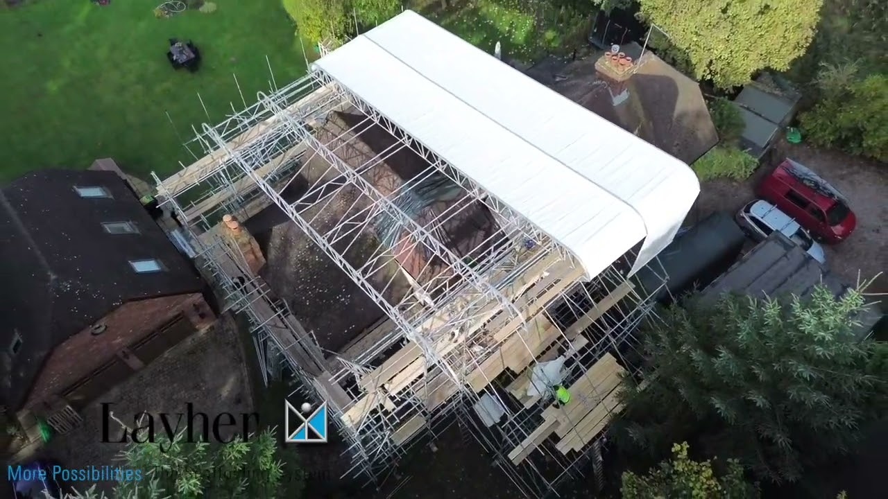 Professional roof scaffolding setup